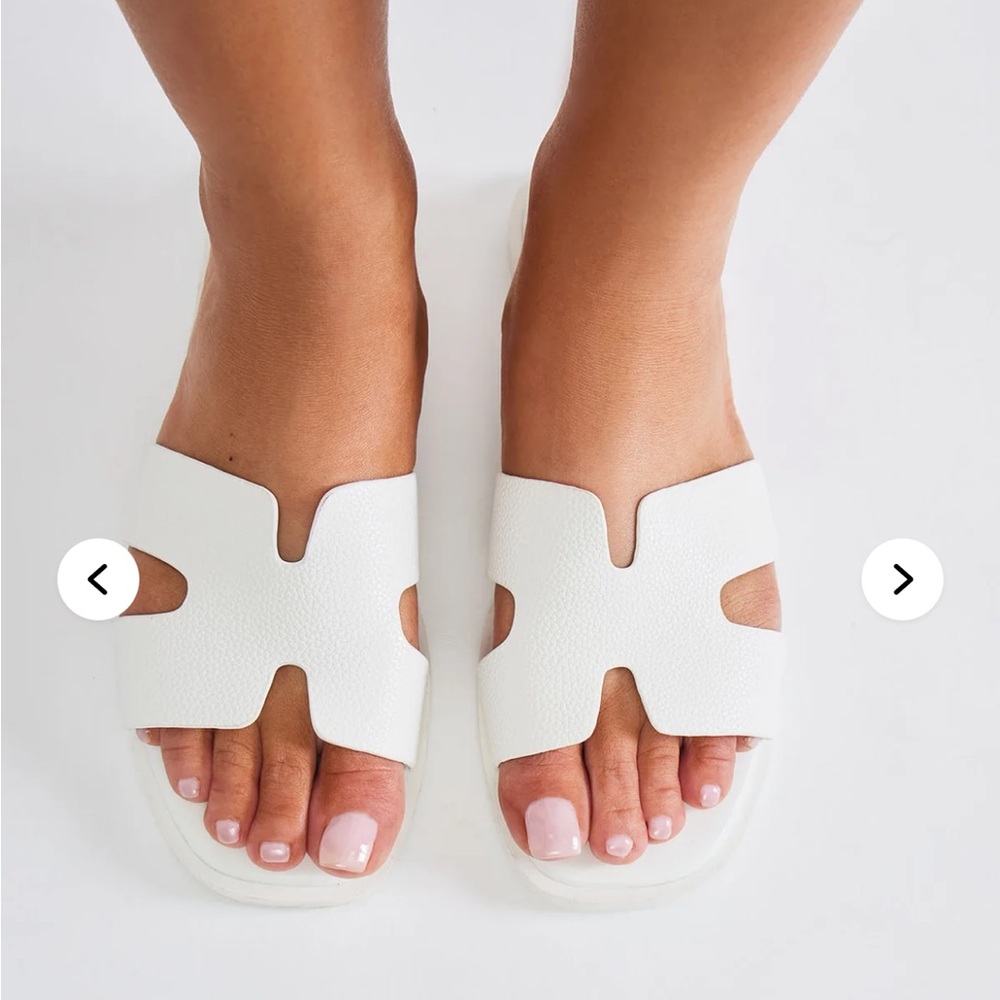 Fashion Nova White Slide Sandals Double Strap